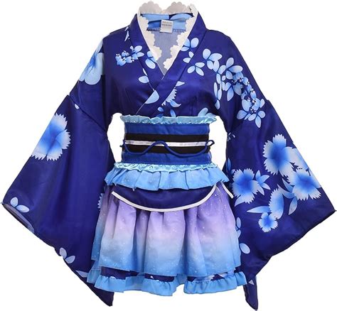 Graceart Japanese Yukata Kimono Costume Anime Cosplay Robe Blue Clothing