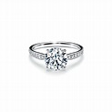 Tiffany Harmony™ engagement ring with a diamond band in platinum ...