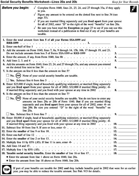 1040 Social Security Worksheet 2023 Form