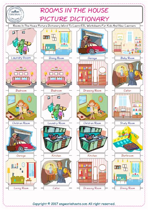 Printable Different Rooms In A House For Kids English Esl Rooms In