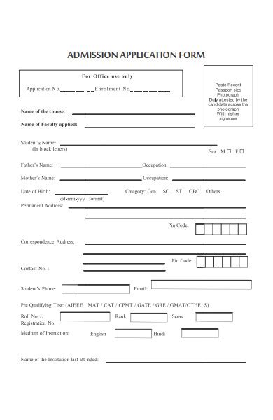 Admission Form Template Free Download Printable Templates