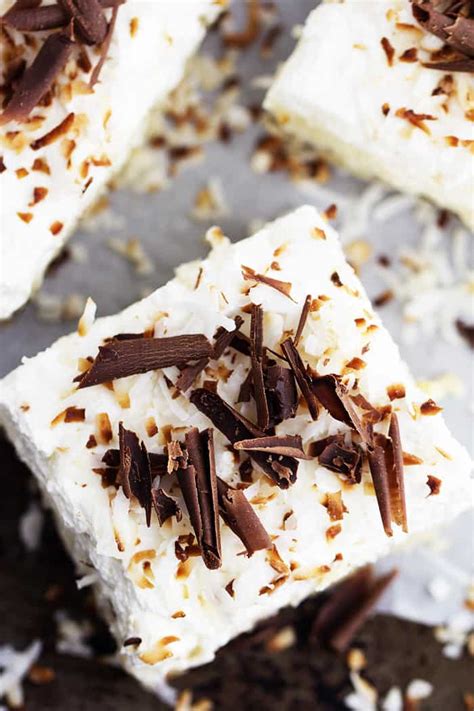 Video of the day fresh coconut meat a piece of fresh coconut meat of about 2 by 2 inches and about 1/2 inch thick contains 159 calories, 6.9 g of carbohydrates and 4 g of dietary. Chocolate Coconut Cream Pie Bars | The Recipe Critic