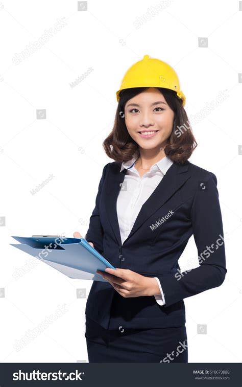 Young Aisan Beautiful Architect Working Over Stock Photo 610673888