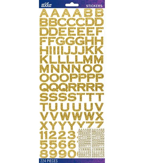 Sticko 224 Pack Copperplate Glitter Alphabet Stickers Gold Joann