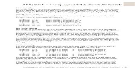 Menschen B1 Einstufungstest Teil 3 Hinweis Fuer · Für Jede Multiple