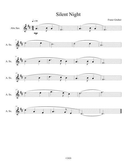 Silent Night For Solo Alto Sax By Franz Xaver Gruber Digital Sheet