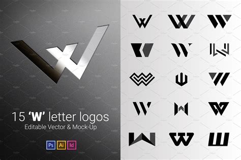 15 w letter logos vector and mock up branding and logo templates ~ creative market