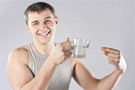 Young Handsome Man Drinking Mineral Water Stock Image Image Of