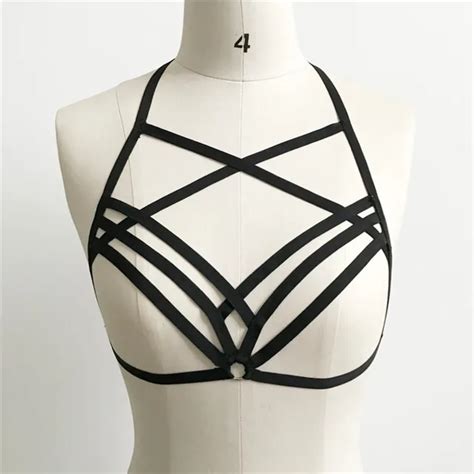 sexy women girl appliques hollow out elastic cage bra bandage strappy halter bra women girls