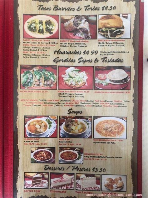 Online Menu Of Taqueria El Rinconcito Calentano Restaurant Houston