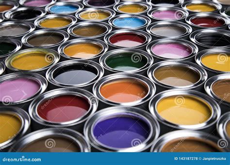 Group Of Tin Metal Cans With Color Paint Stock Photo Image Of Change