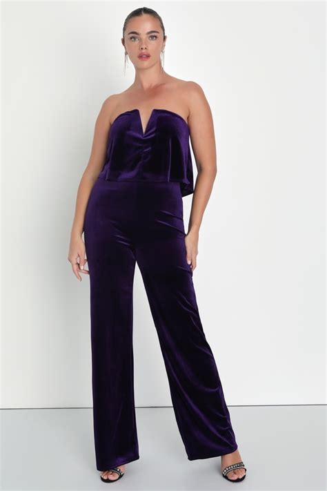 Sexy Jumpsuit Purple Velvet Jumpsuit Strapless Jumpsuit Lulus