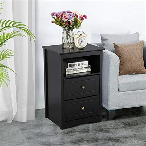 Yaheetech Tall Bedside Table With 2 Drawers Wooden Nightstand Bedside