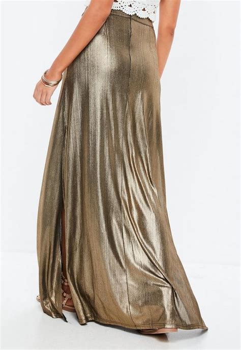Gold Metallic Split Front Skirt Missguided