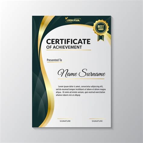 Certificate Template Design With Luxury Green Color And Gold Medal