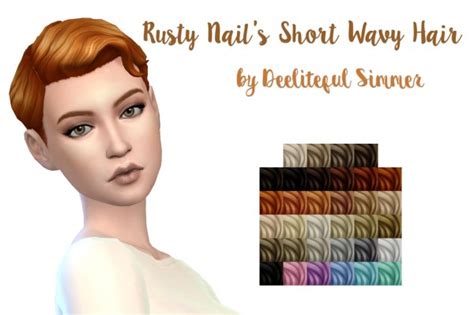 Deelitefulsimmer Rusty Nail`s Short Wavy Hair Retextured Sims 4 Hairs