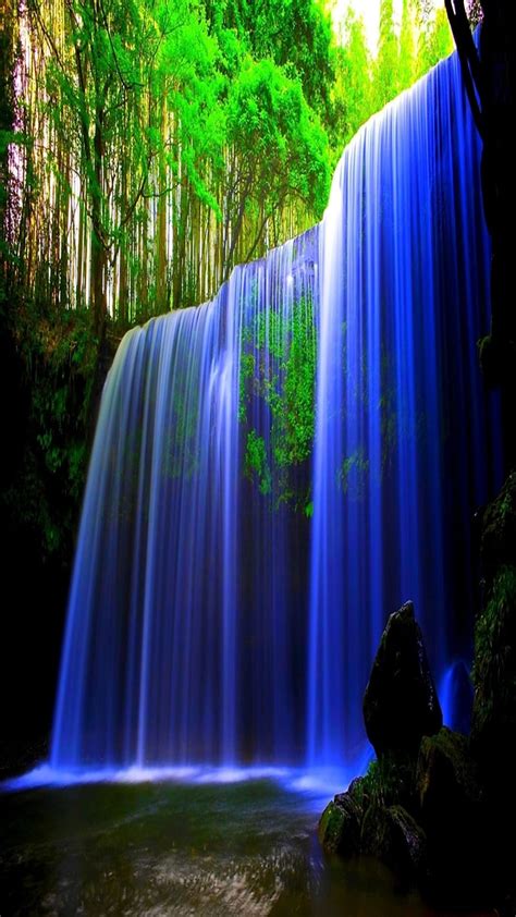 Blue Waterfall Blue Calm Cool Forest Green Landscape Nature