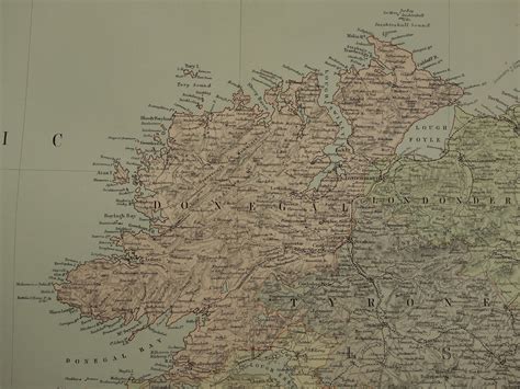 1890 Ireland Old Map Large Original Antique Poster About Etsy