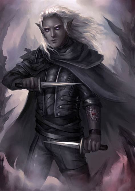 M Drow Elf Rogue Assassin Leather Armor Cloak Dual Daggers Poison Male Mouse Companion Under