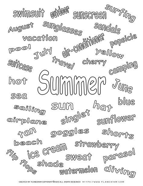 Summer Coloring Page Summer Related Words Planerium
