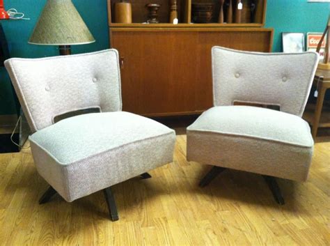 Black faux leather backing and quilted grey padded seat. 1950's armless swivel chairs in soft grey - Mad Modern ...