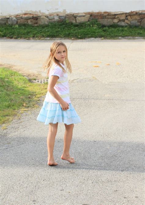 Little Kid Girl Walking Barefoot Stock Image Image 34585781