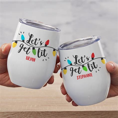 Lets Get Lit Personalized Stainless Stemless Wine Cup Etsy