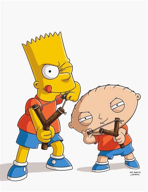 Bart Simpson And Stewie Griffin With Barts Favorite Slingshot In The