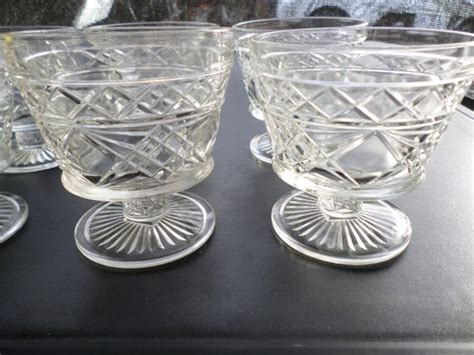 6 Vintage Pressed Glass Footed Dessert Cups Set Great For