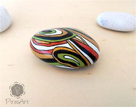 Painted stone, painted art rock, psychedelic painted rock, relaxing painted rock, waves painting ...