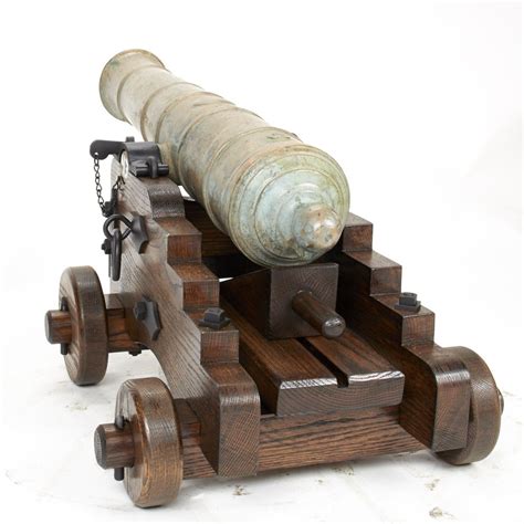 Original Late 18th Century Bronze 2 Pounder Cannon With Oak Naval