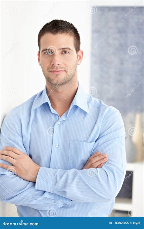 Casual Man Standing Arms Crossed Smiling Stock Image Image Of
