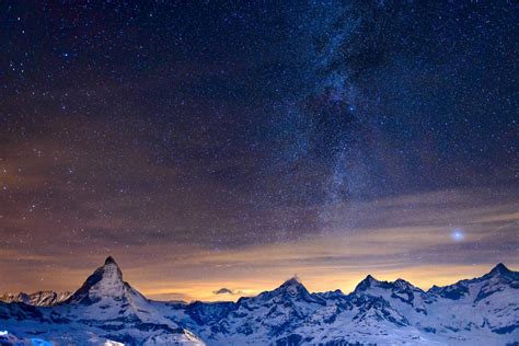 Hd Wallpaper Night Mountain Alps Sky Star Milky Way
