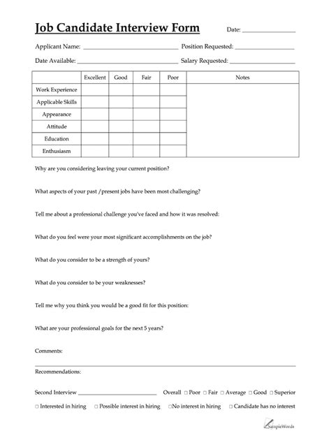Job Candidate Interview Form Fill Out And Sign Online Dochub