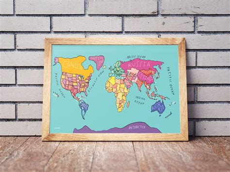 Buy Hand Drawn World Map Colorful World Map Large Map Poster Classroom