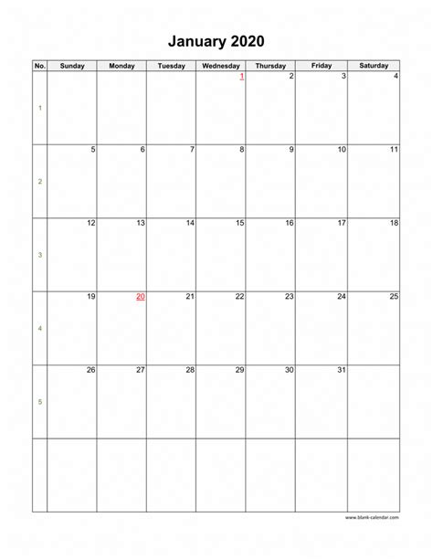 Download January 2020 Blank Calendar Vertical