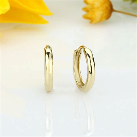 14K Yellow Gold Plain Domed 8 Mm Length Huggie Hoop Earrings EBay