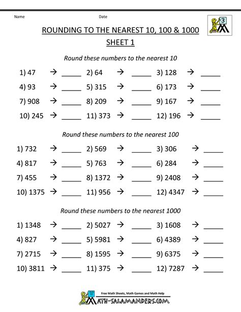 4th Grade Rounding Numbers Worksheets