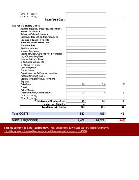 Excel Template Small Business Startup Costs Excel Template Xlsx