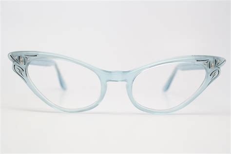 1950 cat eye eyeglasses mint blue rhinestone cateye frames etsy