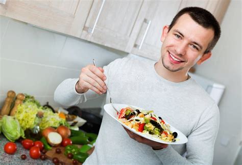 Cheerful Handsome Man Holding Plate Stock Image Image Of Onion European