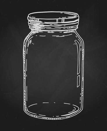 Download Vector hand drawn illustration with empty glass jar. Contour chalk sketch in white over textured ...