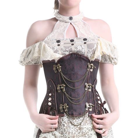 Brown Steampunk Steel Boned Waist Shaping Underbust Corsets Buckles And Chains Details Vintage