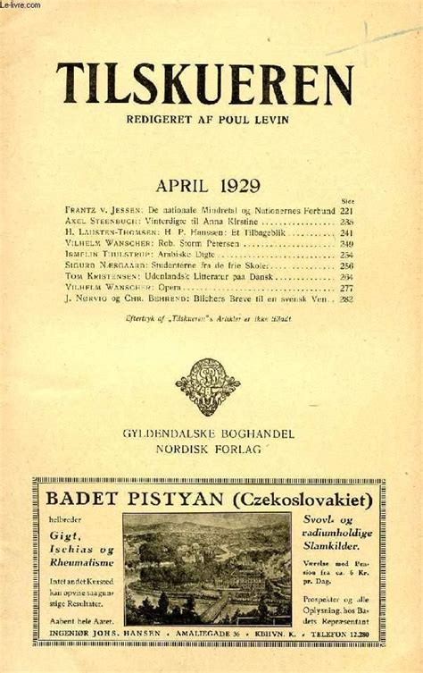 Tilskueren April 1929 Indhold Frantz V Jessen De Nationale