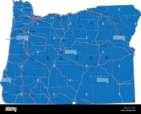 Detailed Map Of Oregon Statein Vector Formatwith County Bordersroads