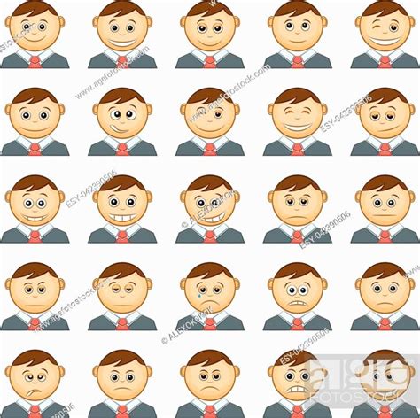 Set Of Funny Round Smilies Or Avatars Cartoon Characters In Business