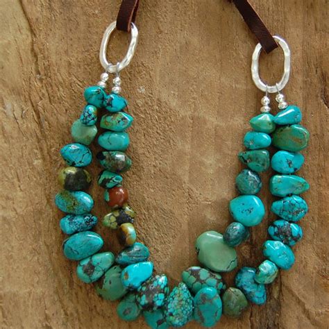 Double Strand Turquoise And Leather Necklace