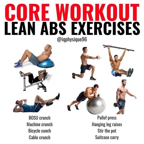 A Poster With The Words Core Workout Lean Abs Exercises And Pictures Of