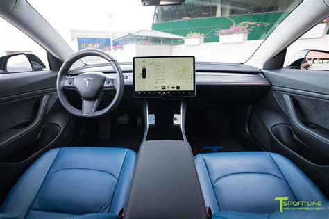 The model 3's interior is dominated by a large screen, which serves as the sole display and control panel. tesla-model-3-space-x-blue-custom-leather-interior-2 ...