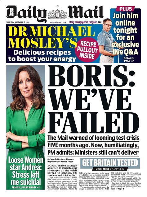 Daily Mail Front Page 21st Of September 2020 Tomorrows